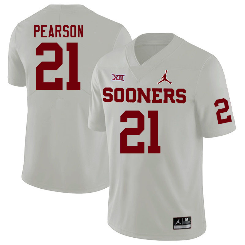 Men #21 Reggie Pearson Oklahoma Sooners College Football Jerseys Stitched-White - Click Image to Close